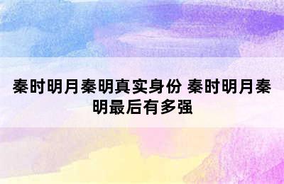 秦时明月秦明真实身份 秦时明月秦明最后有多强